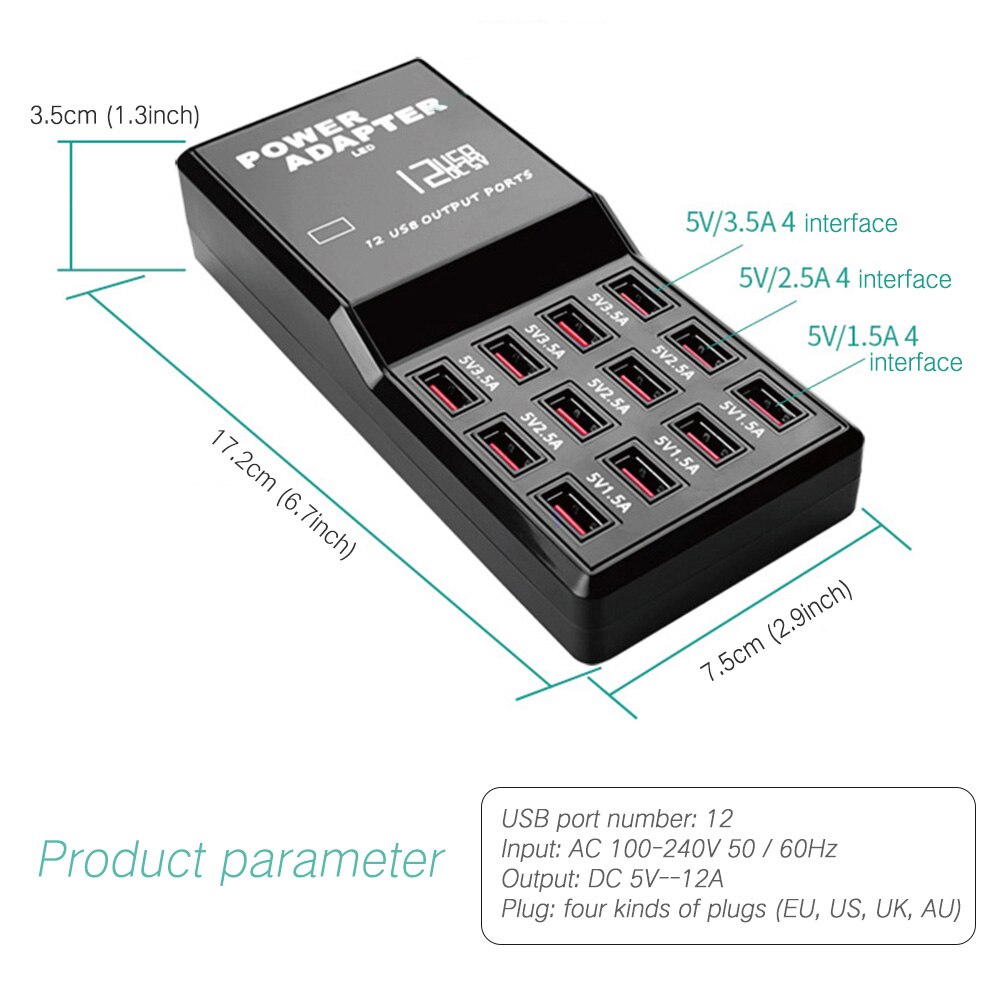 Multi Device Charger Universal USB Charging Station 12 Port Charger Station For Cell Phone Tablet Smartphone Desktop Charger SD