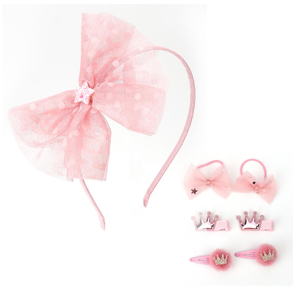 7 PCS/Set Hair Hoop Crown Flower Hair Tie Yarn Ball Hairclip Pentagram Butterfly Hairpin for Kids Headwear Barrettes Set