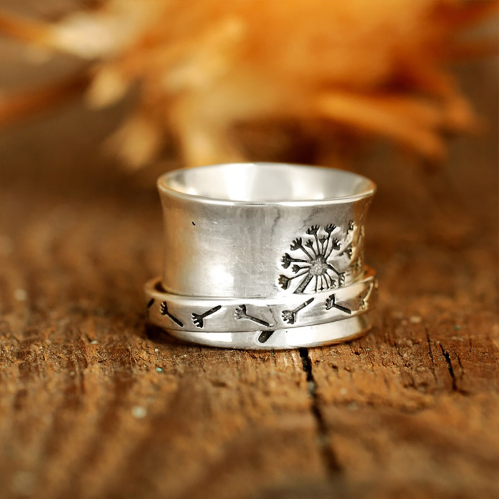 Coconal Vintage Boho Vrouwen Paardebloem Bloem Draaibare Ring Voor Persoonlijkheid Vrouwelijke Gesneden Ringen Band Sieraden Accessoires