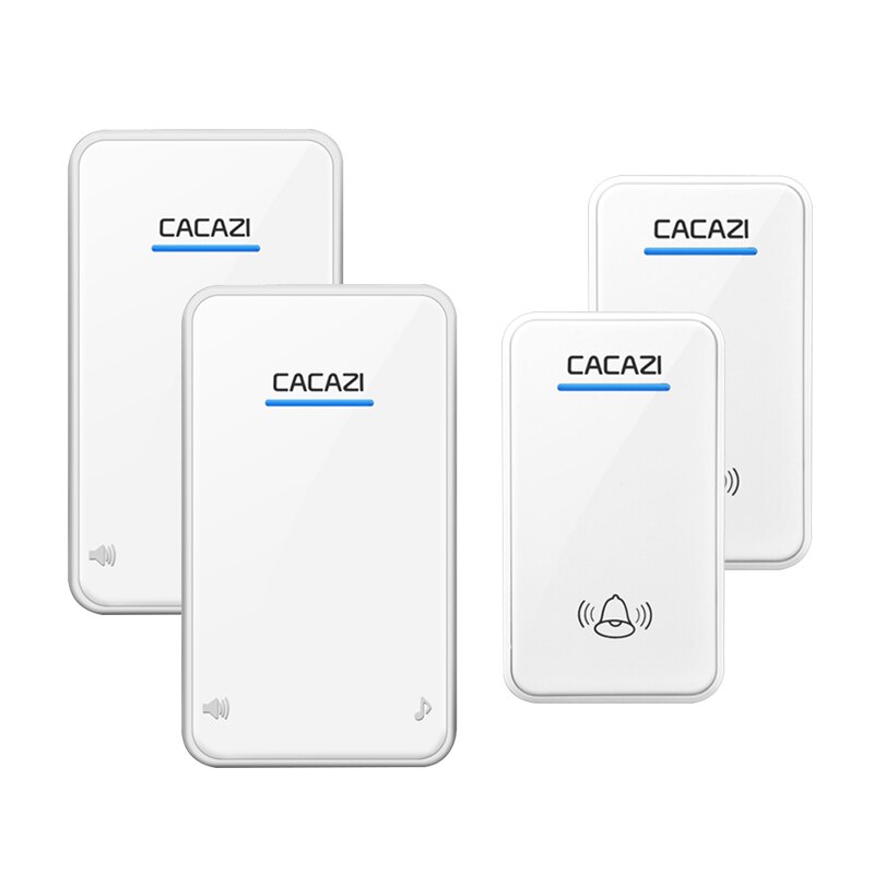 CACAZI Wireless Doorbell DC Battery Operated Waterproof 2 Button 1 Receiver Led Light Home Cordless Door Bell 48 Chime 6 Volume: white2x2