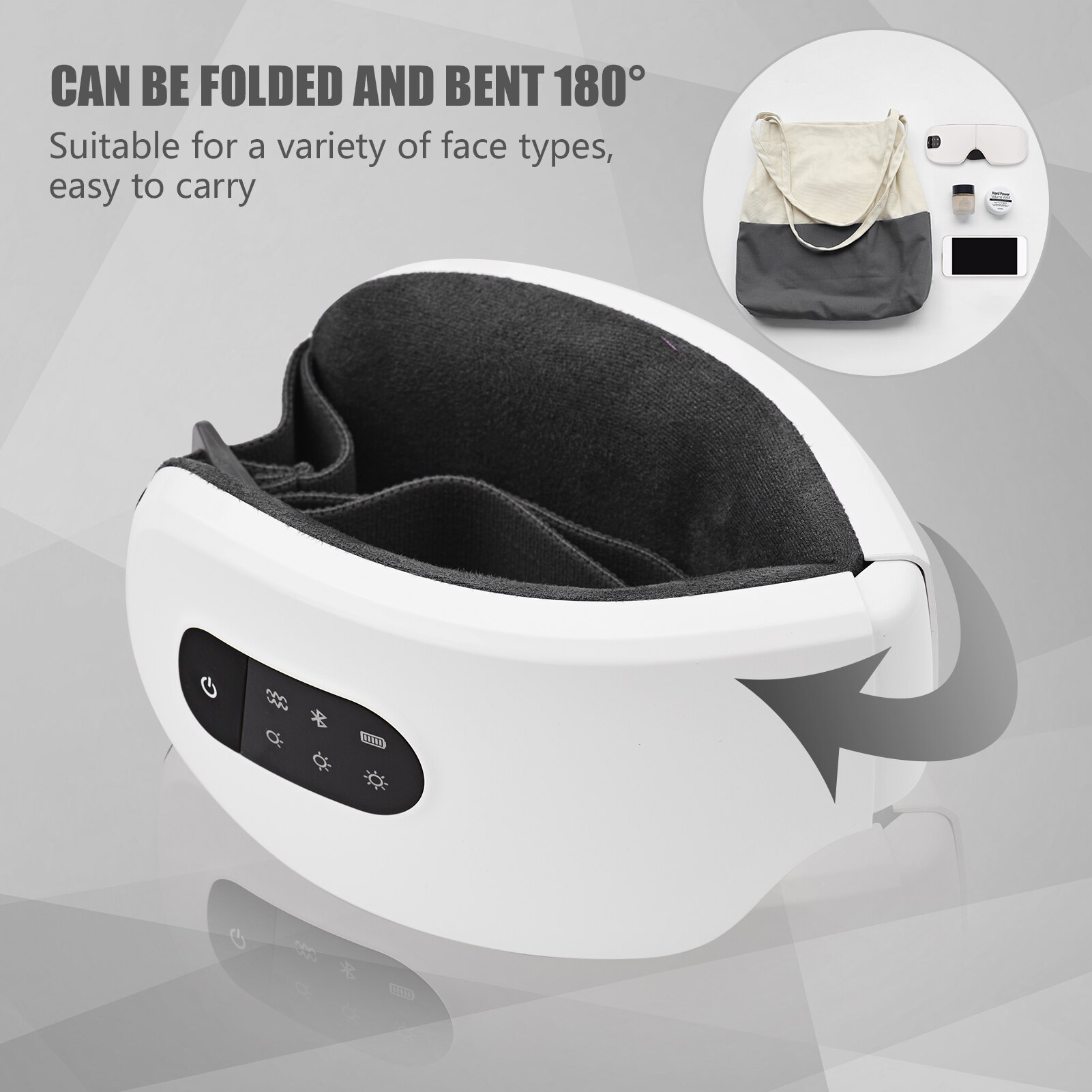 Electric Eye Massager with Heat Vibration for Relieve Eye Strain Built-in Battery 4 Levels Temperature BT Music Connection White
