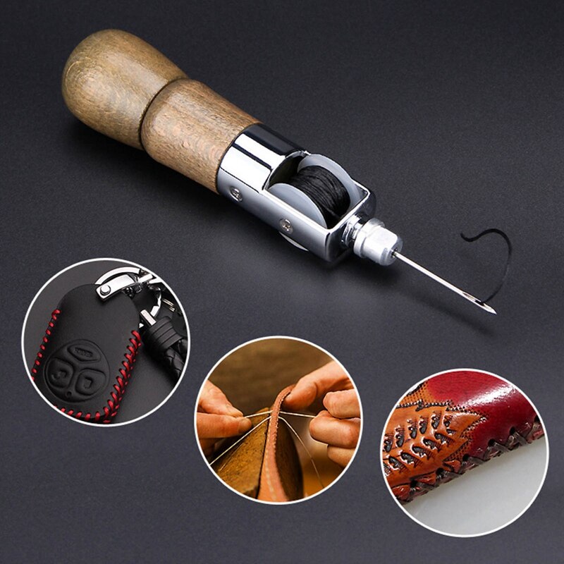Leather Craft Lock Stitch Sewing Awl Thread Kit Needles Stitch Leather Fabric Grocery