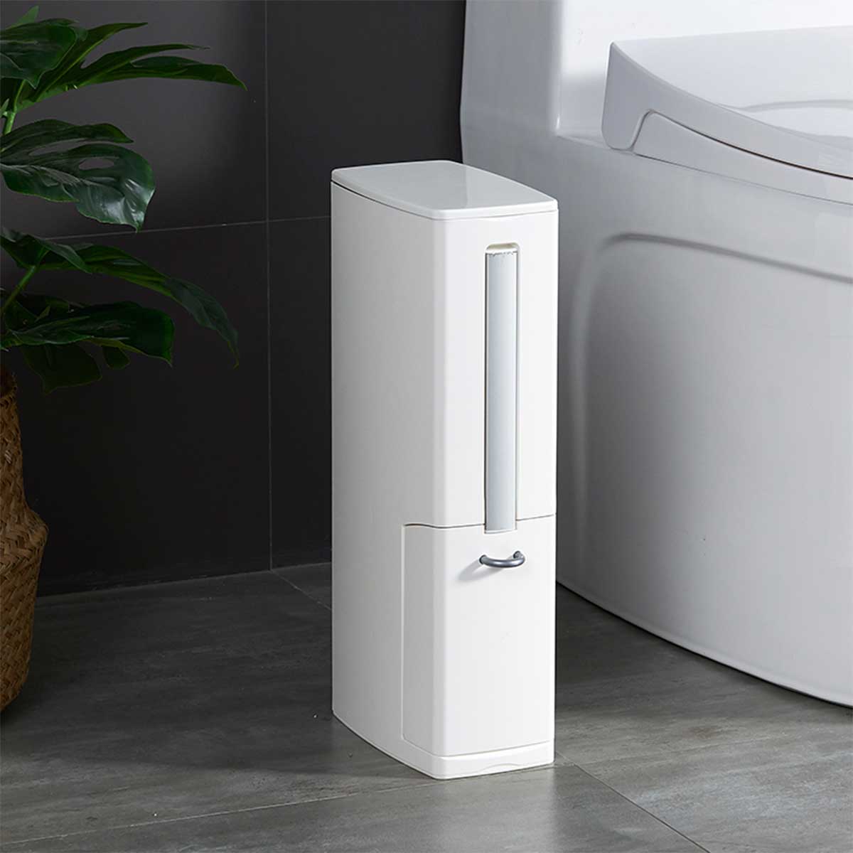 Household Bathroom Trash Can Solid Color Multi-functional Narrow Waste Bins Container with Toilet Cleaning Brush
