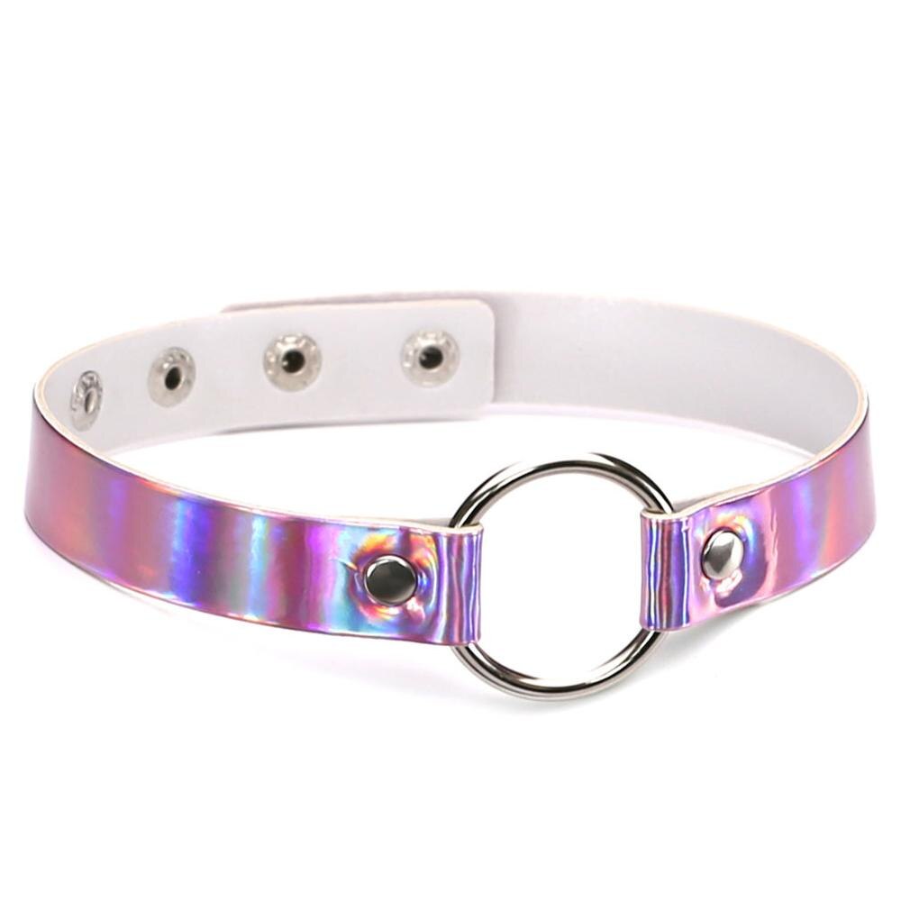 Holografische Choker Punk Festival Slijtage Iriserende Roze Holograph 90 S Choker Grunge Blauw Rave Festival Party Mode-sieraden: pink