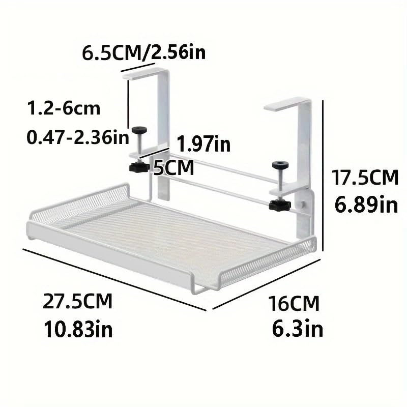 Kabelmanagement-Tablett unter dem Schreibtisch, ohne Bohren, Kabel-Organizer aus Stahl für Höhle Schreibtisch, Kabelmanagement-Tablett, Kabelmanagement-Gestell: Weiß
