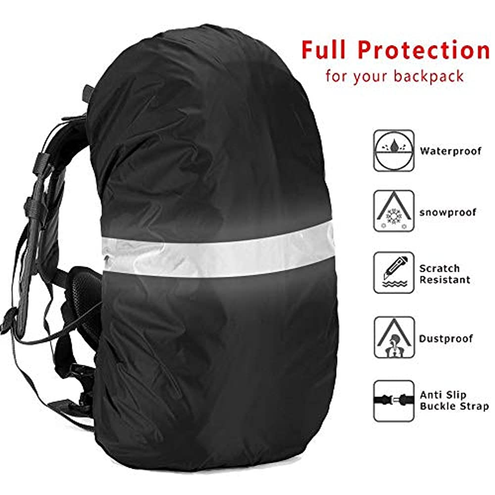 Wasserdichter Rucksack-Regenschutz, reflektierend, mit Riemen, 15 l–65 l, Rucksack-Abdeckung, verbesserte Kreuzschnalle, Wandern, Camping, Radfahren