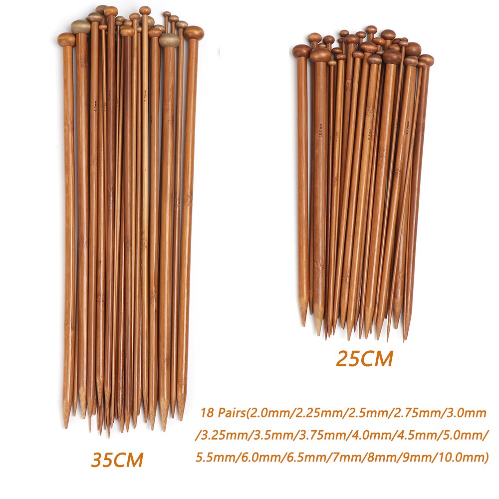 18 sets bamboe dubbelpuntige breinaalden sokkenhaaknaalden 25cm/9.8 " 35cm/13.78 " lang voor sjaal-trui breinaald