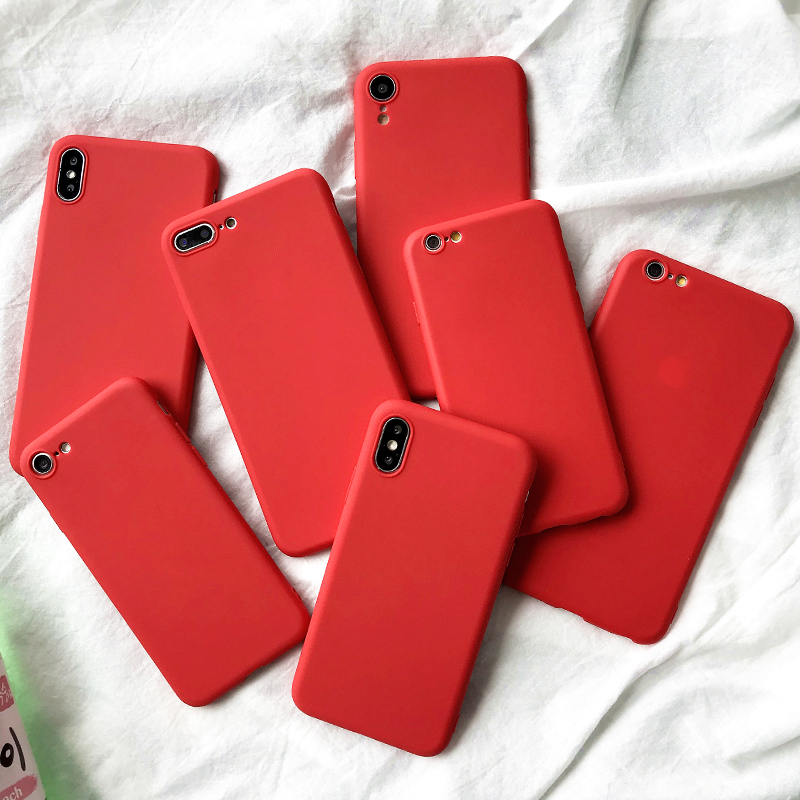 Funda de teléfono roja mate para iphone 12 13 11 Pro XS Max XR X 8 7 6S 6 Plus SE fundas de silicona Color sólido suave TPU contraportada