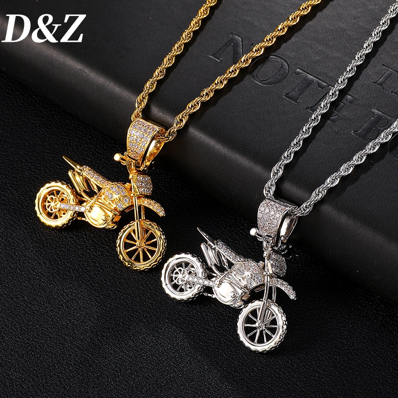 Collier pendentif moto plaqué or pour homme, Zircon cubique glacé AAA, colliers de la présidence en cuivre pavé, bijoux de charme, hip pop