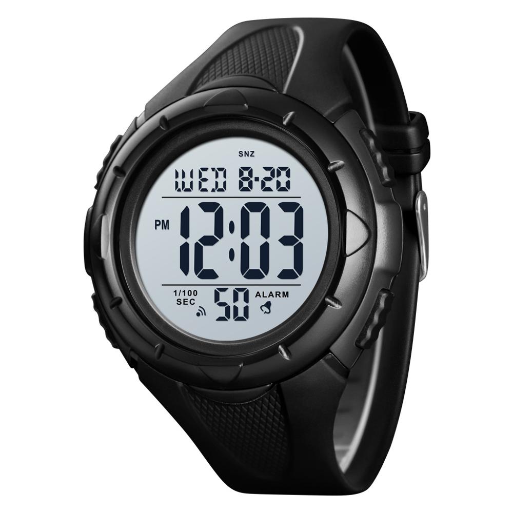Skmei outdoor sport herenhorloge digitaal polshorloge led  pu 50m waterdicht datum week 12/24 uur klok herenhorloge grote wijzerplaat 1535: Zwart wit