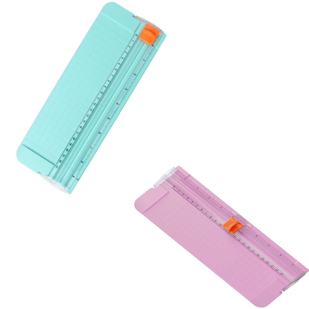 2Pcs Paper Trimmer Guillotine Mini Portable A4/A5 Size Card Cutter Photo Scrapbooking Trimmer With Finger Protection Slide Ruler: Green-Pink