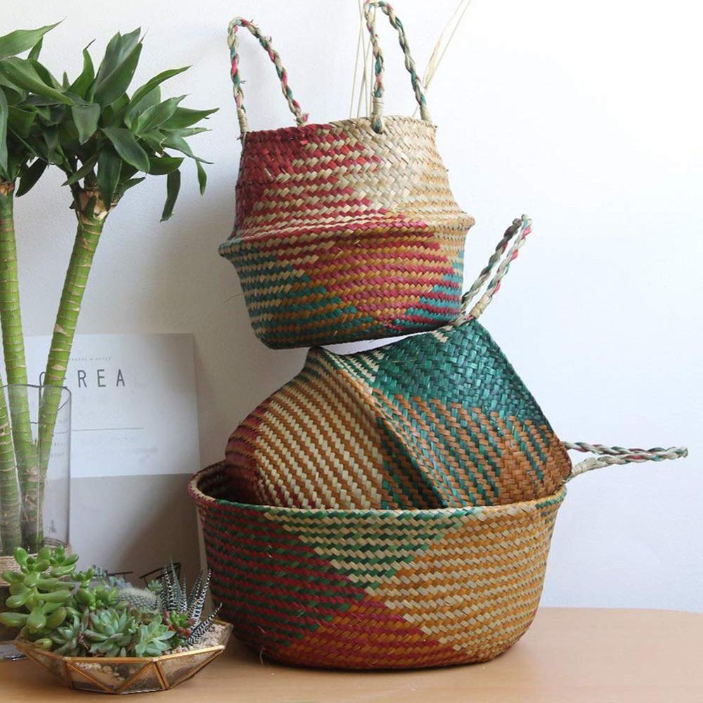 Panier de rangement pliable en paille éolienne pastorale, pour salon, décoration de jardin, Portable, pour plantes