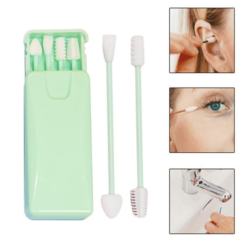 2/4Pcs/box Reusable Cotton Swab Ear Cleaning Cosmetic Silicone Buds Swabs Sticks Double-headed Recycling For Cleaning Makeup