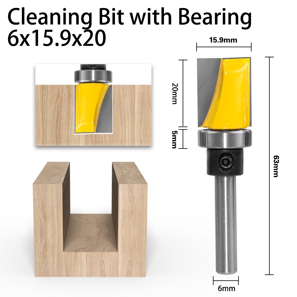 Milling Cutter Pattern Bit Flush Trim Bit Straight Bit with Bearing Hinge Mortising Router Bit Wood Trimmer Cutter LT097: 6mmX15.9X20-02