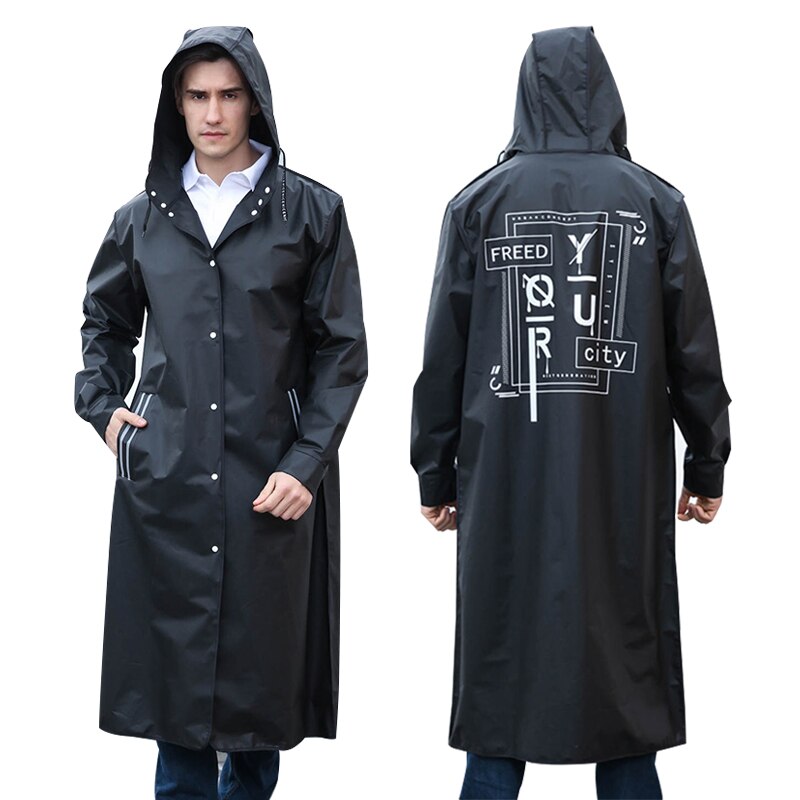Chubasquero largo para hombre y adulto, Poncho impermeable de plástico con cordón y estampado de letras, a la , color negro: 2XL Height 170-185cm