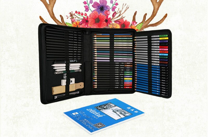 95PS Sketch Pencil Set Sketching Drawing Kit Wood Pencil Pencil Bags For Painter School Students Art Supplies: 71ps