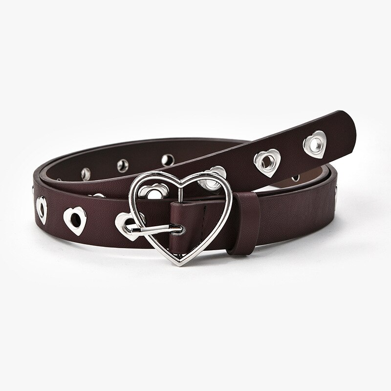 Cinturones de cadena Punk para mujer, banda para vaqueros con ojales con doble fila ajustable, cinturones decorativos: Heart Coffee