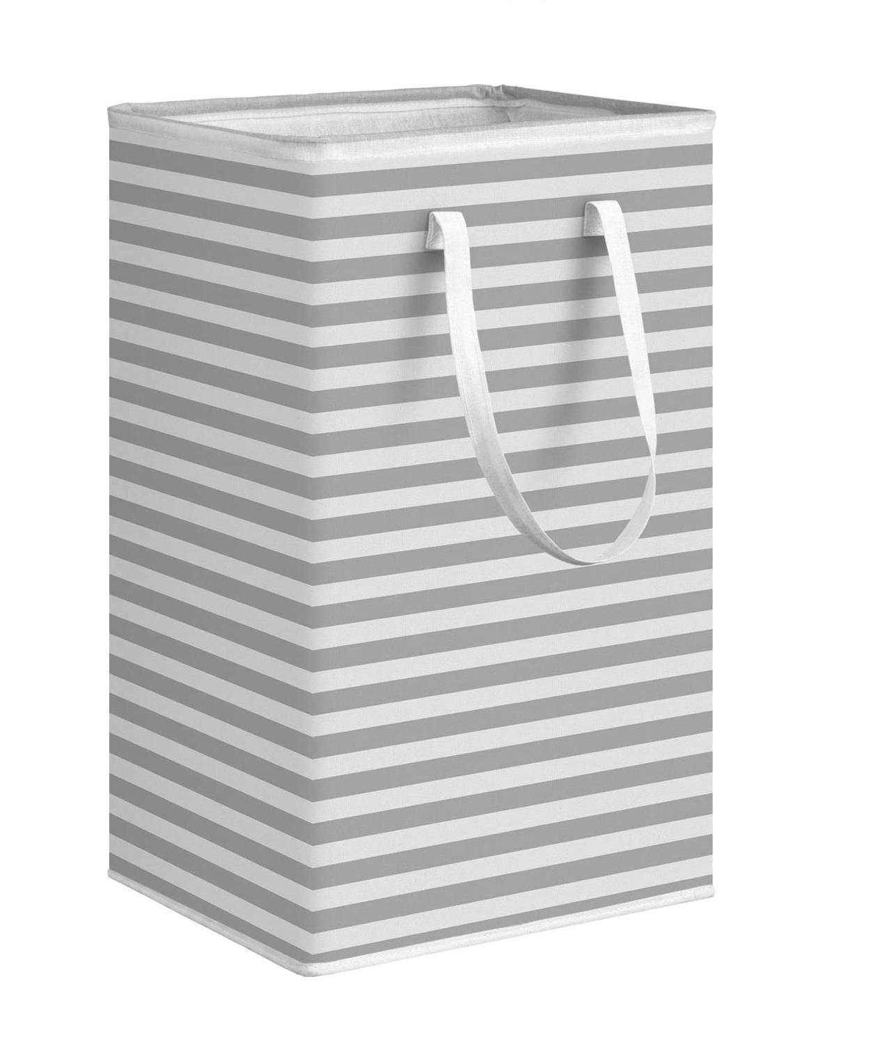 75L Laundry basket Large Clothes storage Basket with Extended handle for Storage basket Toys in Bedroom Foldable Hamper: Grey White Stripes