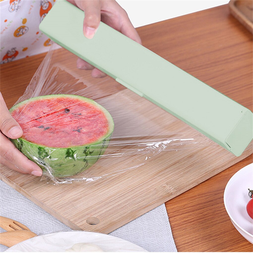 Food Plastic Wrap Dispenser Roll Container Portable Countertop Fresh Keeping Wrapper Film Storage Box Household Pink