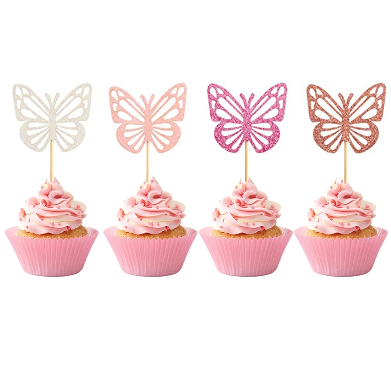 12Pcs Glitter Vlinder Cupcake Toppers Baby Shower Cake Picks Decoraties Voor Wedding Anniversary Kids Verjaardagsfeestje Supplies