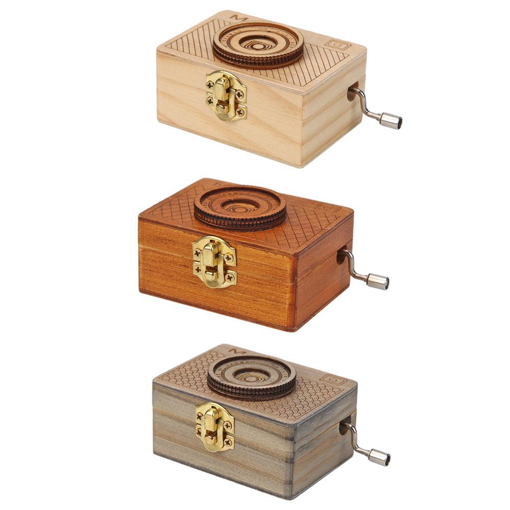 Camera Hand Rock Music Box Wooden Eight-tone Box Birthday and Crafts Decoration Birch Plywood 75x55x40mm