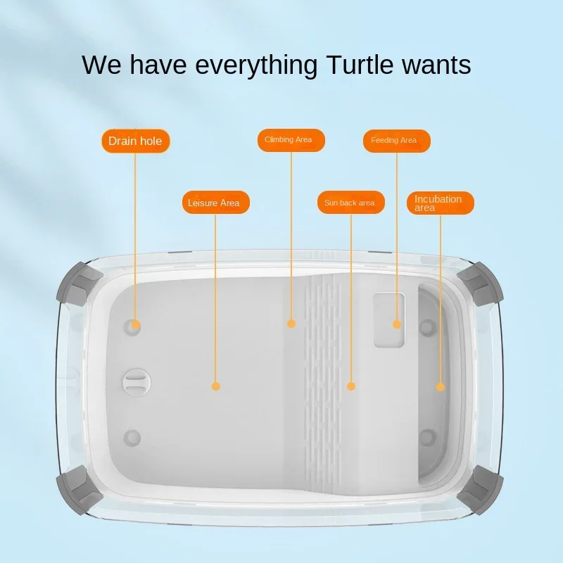 Maison de réservoir de tortues en plastique transparent, avec zones pour racer, alimentation, natation, poubelle, boîtier intérieur, Cage de tortues d'eau, Habitat de Reptile