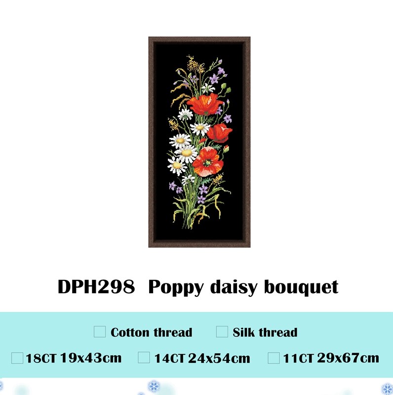 Lovely flower cross stitch kit aida fabric 18ct 14ct 11ct black canvas cotton thread cross stitch kits for adults: white / Silk thread / 18ct black canvas