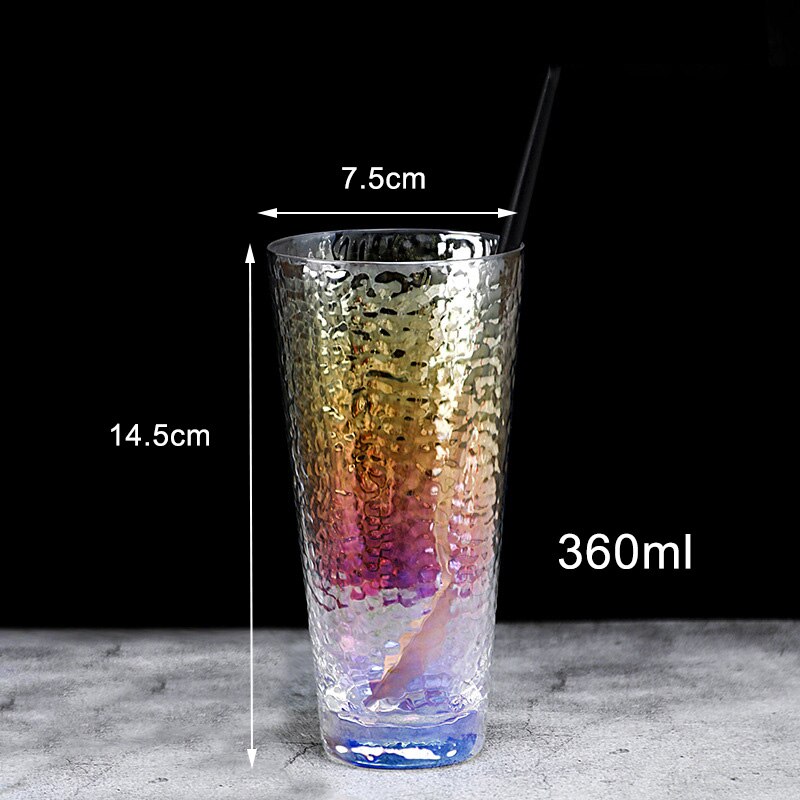 Luxury Lead-free Rainbow hammer Glass Cup Breakfast Milk Tea mug Coffee Juice Wine Cup Crystal Transparent Glass mugs: 360ml
