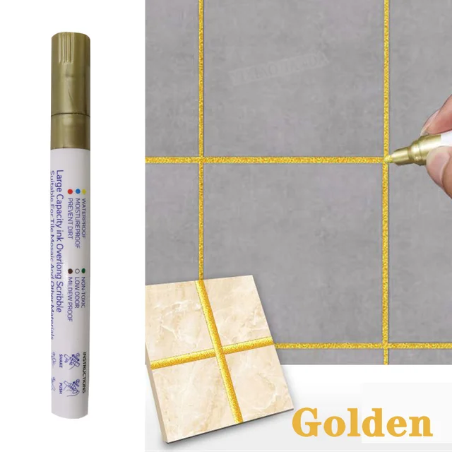 Waterproof Tile Marker Grout Pen Wall Seam for Floor Bathroom Kitchen Toilet Wall Seam Repair Black White Gold Silver Beige: Golden