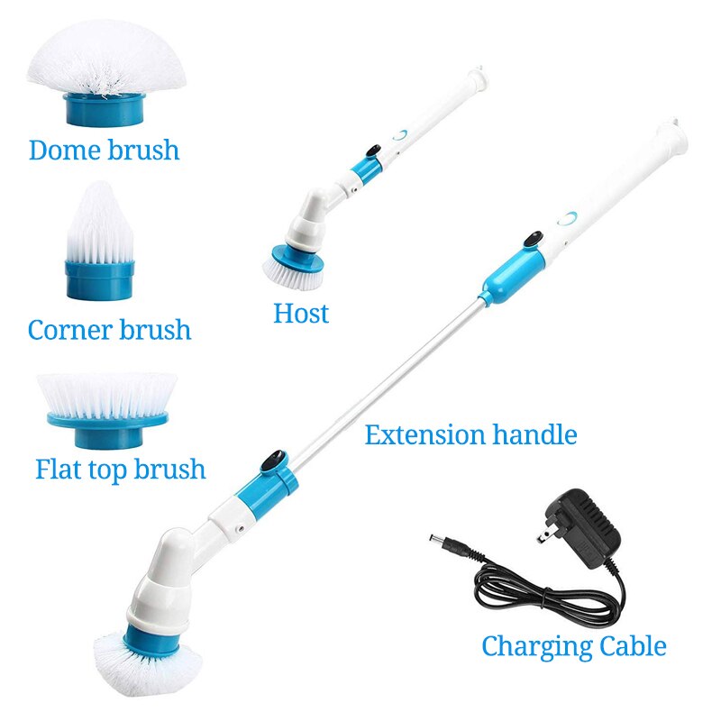 Nettoyeur électrique de salle de bains rechargeable sans fil de brosse de nettoyage de gommage de Turbo d'épurateur de rotation avec la poignée d'extension baignoire adaptative de brosse: US Plug