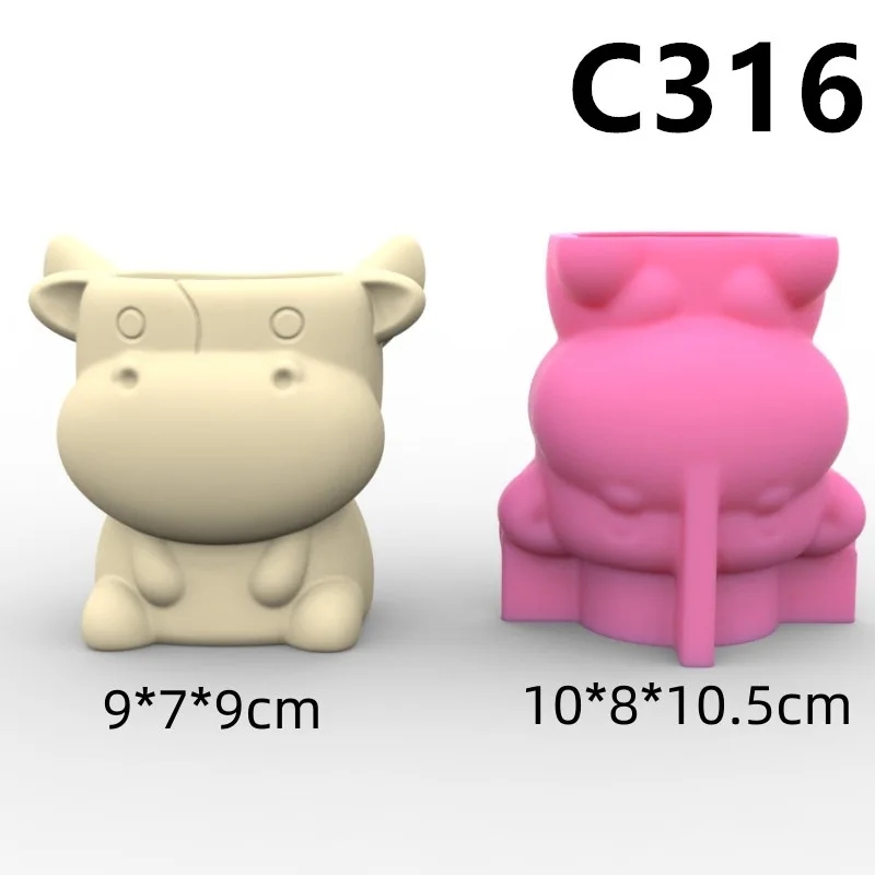 Stampo in silicone Mucca Pecora Riccio Elefante zebra Vaso di fiori Portapenne succulente Fai da te Creazione di resina Vaso di cemento cactus silicone: Blu profondo
