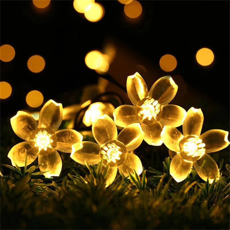 LED-Gartenleuchten für den Außenbereich, Hochzeitsdekoration, 8 Modi, Kirschblüten, Solar-Lichterkette, Weihnachtsfeier, Dekoration, Lichterkette