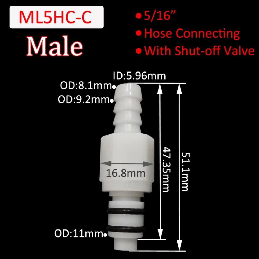 1Pcs Tube Connector Hose Joint Disconnect Fitting Coupling Male Female Quick Coupler 5/16 3/8 L-Series Hose Barb Valved: black