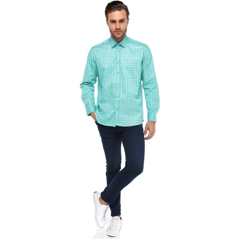 Printed Plaid Polka Dot Men Shirt Long-Sleeved Casual Shirts For Men Regular Green Male Dress Shirts Camisas Masculina varetta