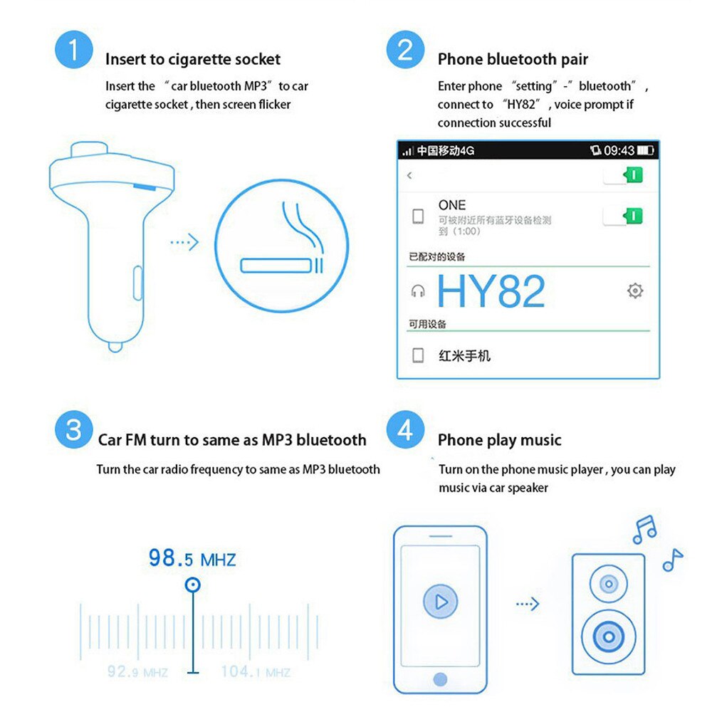 Auto-fm-transmitter mit bluetooth 5.0,  mp3- player-modulator, adapter, batteriespannung, tf-karte, freisprecheinrichtung, dual-usb, smart-chip #y3