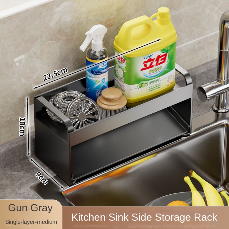 Kitchen sink storage rack without punching household multi-function drain rack sponge rag rack wall-mounted storage tool: Chrome