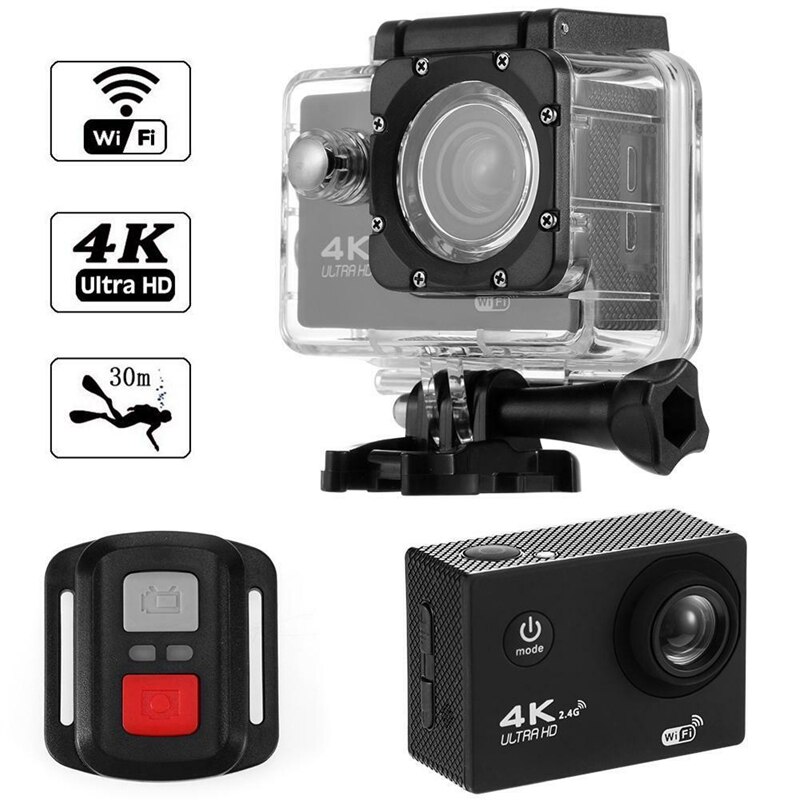 4k caméras d'action wi-fi, 1080p hd 16mp caméras de casque, étanches, télécommande, vidéo de sport, dvr, noir