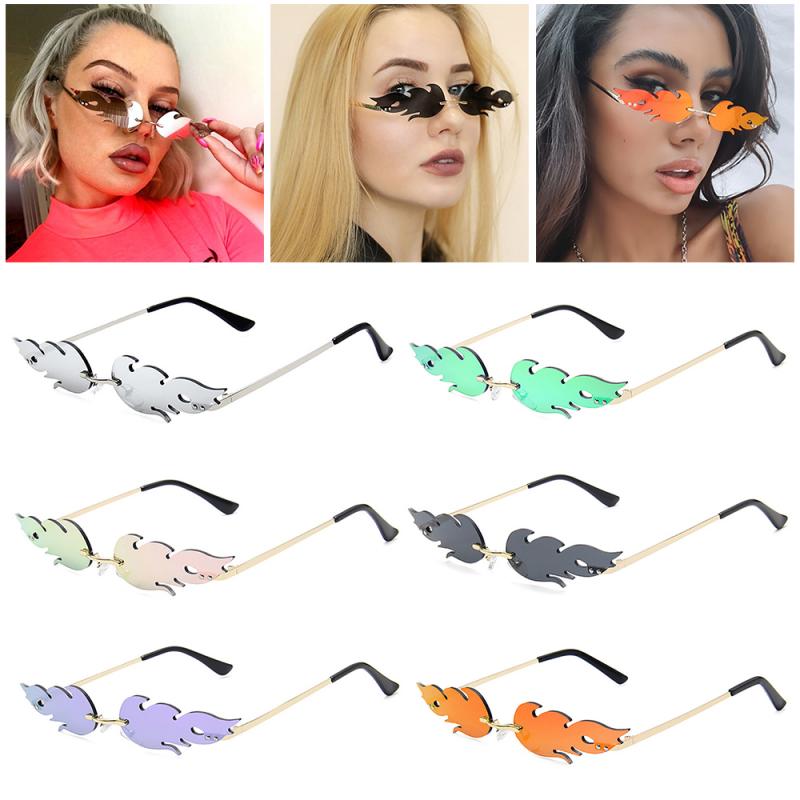 Motor-/Fahrrad NEUE Feuer Flamme Sonnenbrille Frauen Männer Randlose Sonnenbrille Frauen Spiegel Rechteck Jahrgang Sonnenbrille UV400