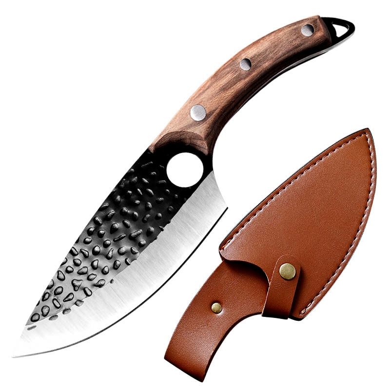 Damast Edelstahl Küchenmesser Mit Mantel Professionelle Handgemachte Fleisch Cleaver Geschmiedet Boning Messer Kochen Werkzeuge: C Brown with Cover