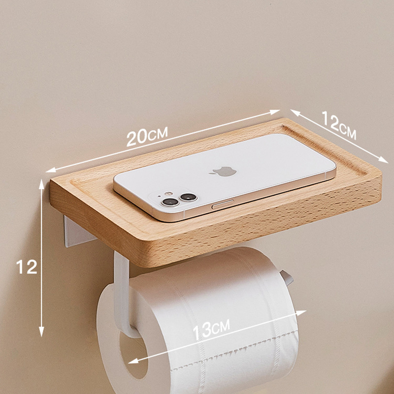 HeMu Solid Wood Tissue Holder Without Punching, Toilet Paper Box, Toilet Phone Storage Rack, Walnut Roll Paper Holder Simple: black