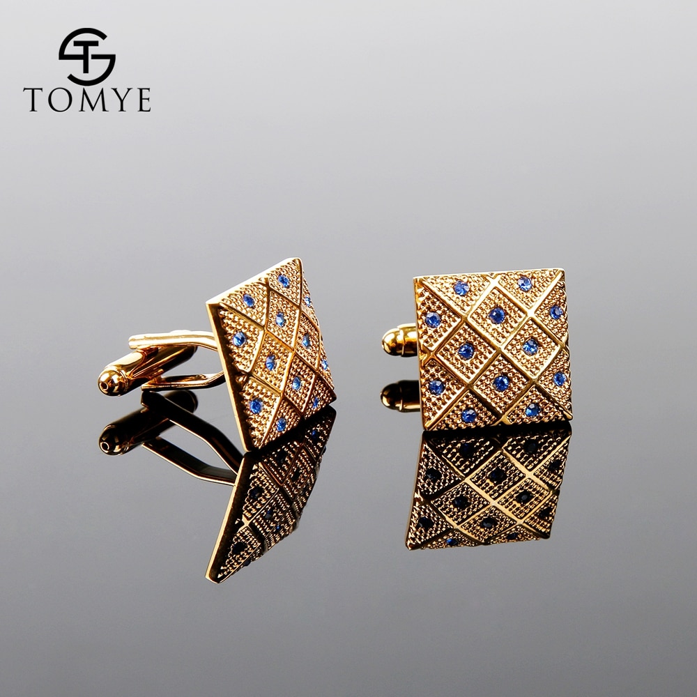 TOMYE Cufflinks Brass Square Unique Blue Zircon Cufflinks For Men XK18S318