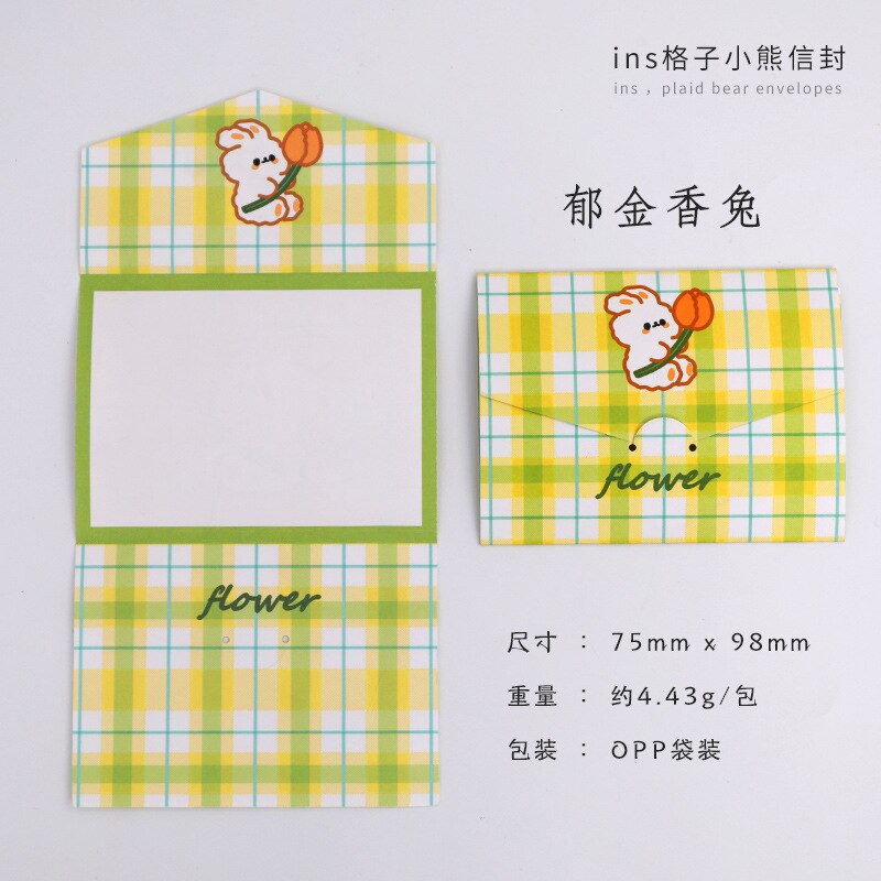 Cartoon Leuke Grid Bear Bunny Envelop Beste Wensen Opvouwbare Bericht Notepad Verjaardag Zegen Wenskaart Kleine Briefpapier: flower Rabbit 1PC