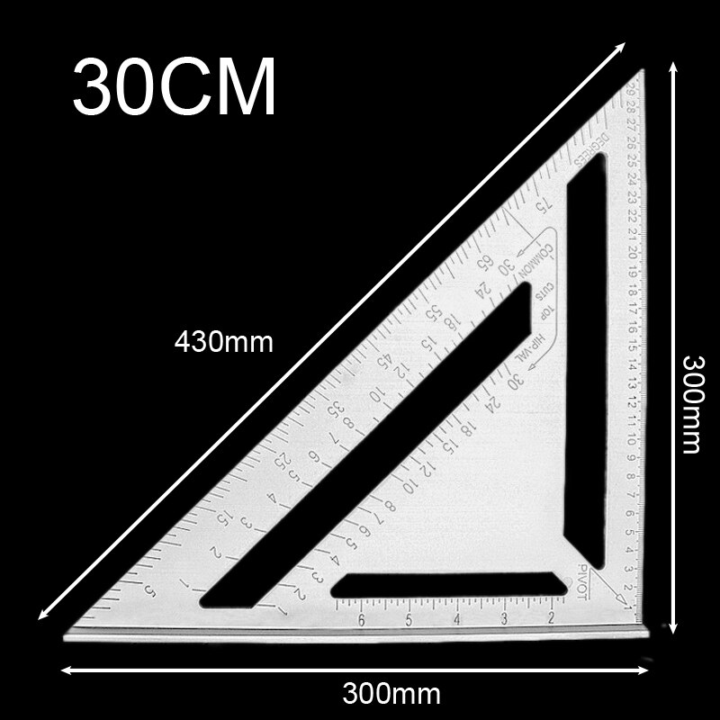 18/30cm Square Triangle Ruler Aluminum Alloy Triangle Angle Ruler Protractor Woodworking Measurement Tool Square Layout Gauge: 30cm