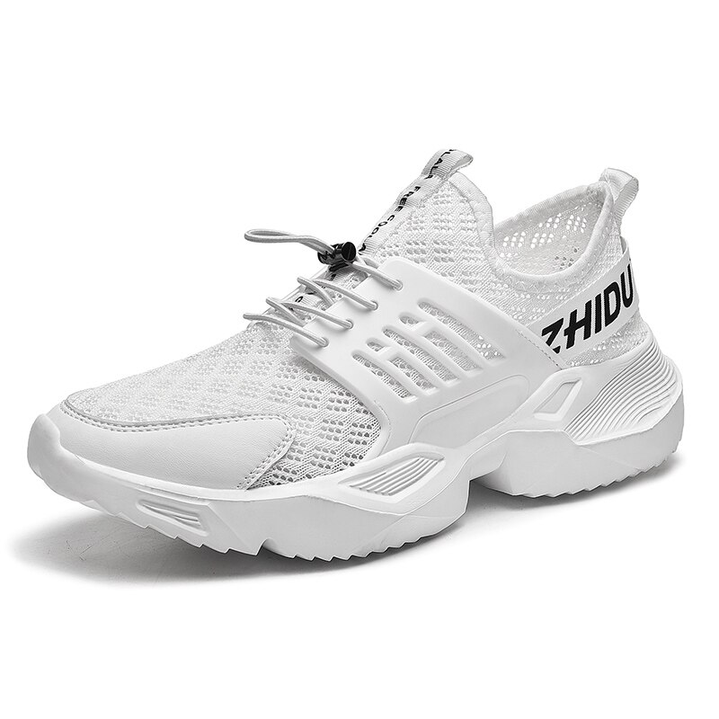 Mænds sneakers fritidssko lac-up herresko letvægts udendørs joggingsko letvægts zapatillas de hombre herresko: Hvid / 7