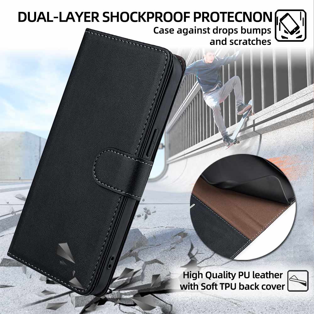 RFID Blocking Flip Magnetic Buckle Wallet Case for iPhone 16 Pro Max 16 Plus Protective Cover Leather Book Case With Card Holder