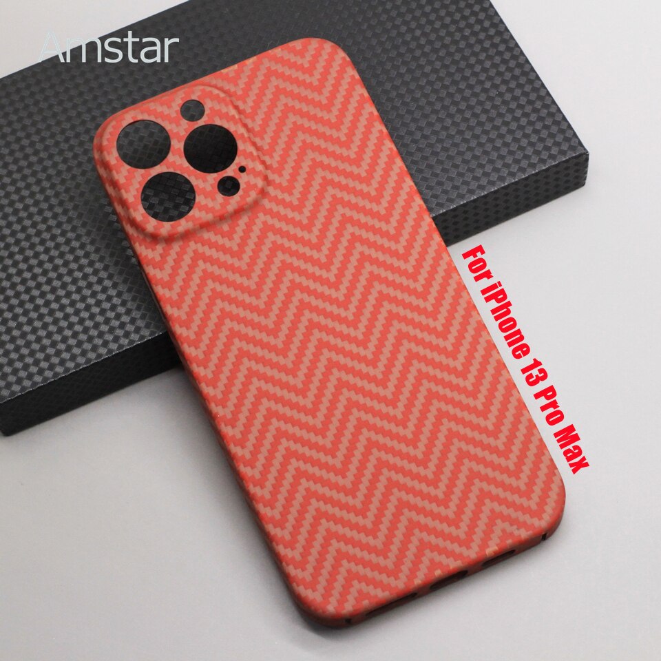Amstar Orange-rot carbonfaser-handyhülle für iphone 13 Profi max, ultradünne linsenabdeckung aus aramidfaser, iphone 13 Profi handyhülle