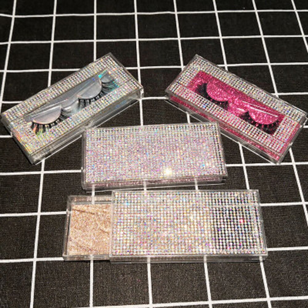 Empty Diamon Eyelash Case Glitter Paper Plastic Eyelash Packaging Box False Eyelash Storage Box With Clear Tray For Eyelash Care
