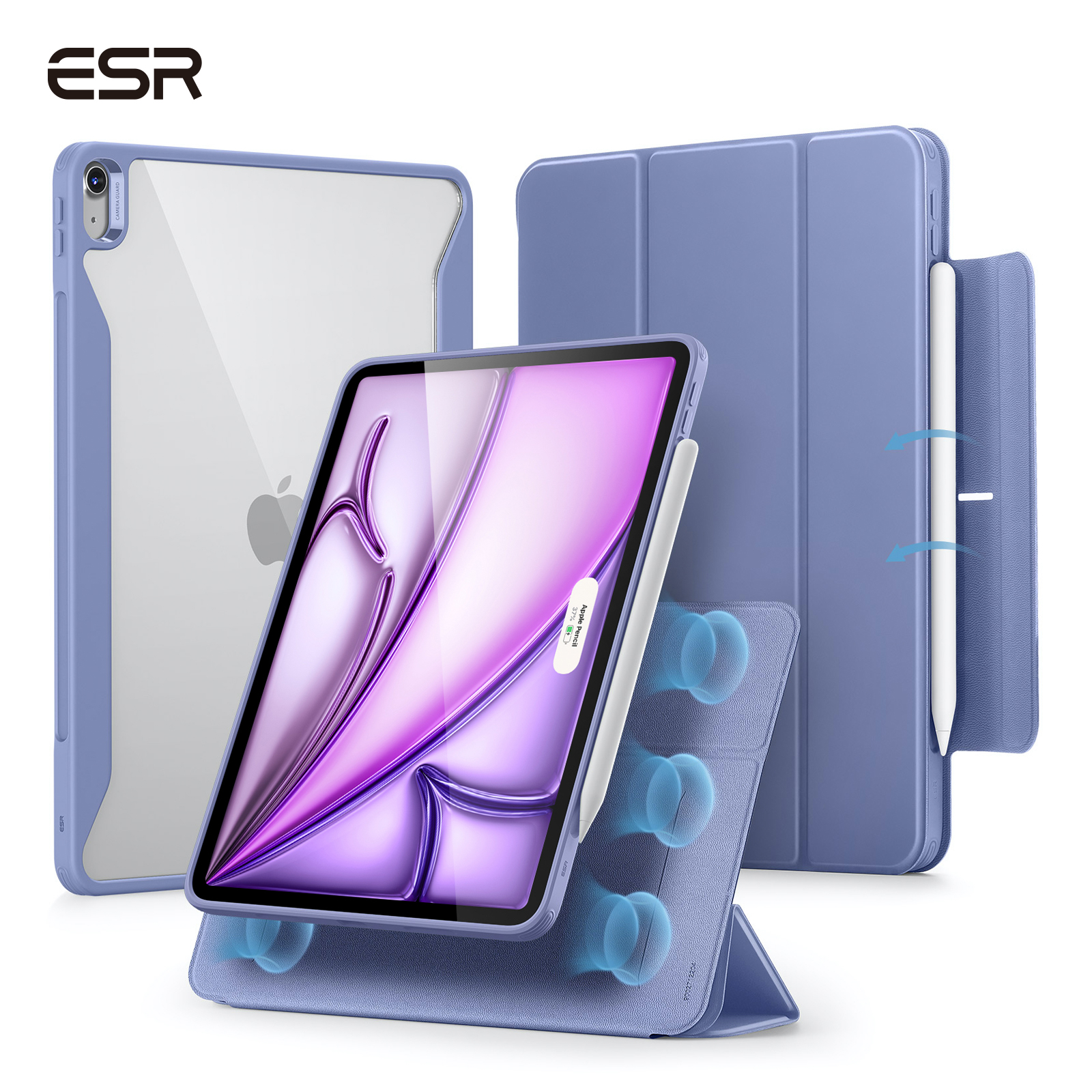 ESR para iPad Air 13/11 pulgadas (2025/2024) M3/M2 con portalápices soporte Vertical cubierta magnética extraíble para Air 5/4: Ipad Pro11 2020 / Azul