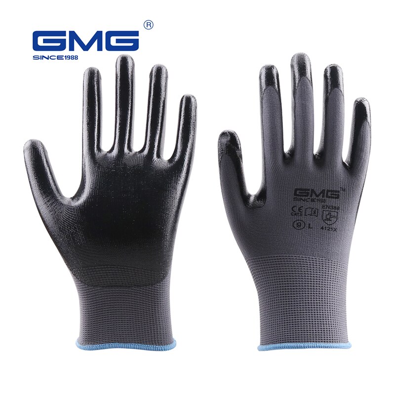 12 paar oliebestendige handschoenen multicolor polyester zwart nitril gladde veiligheidswerkhandschoenen antislip werkhandschoenen