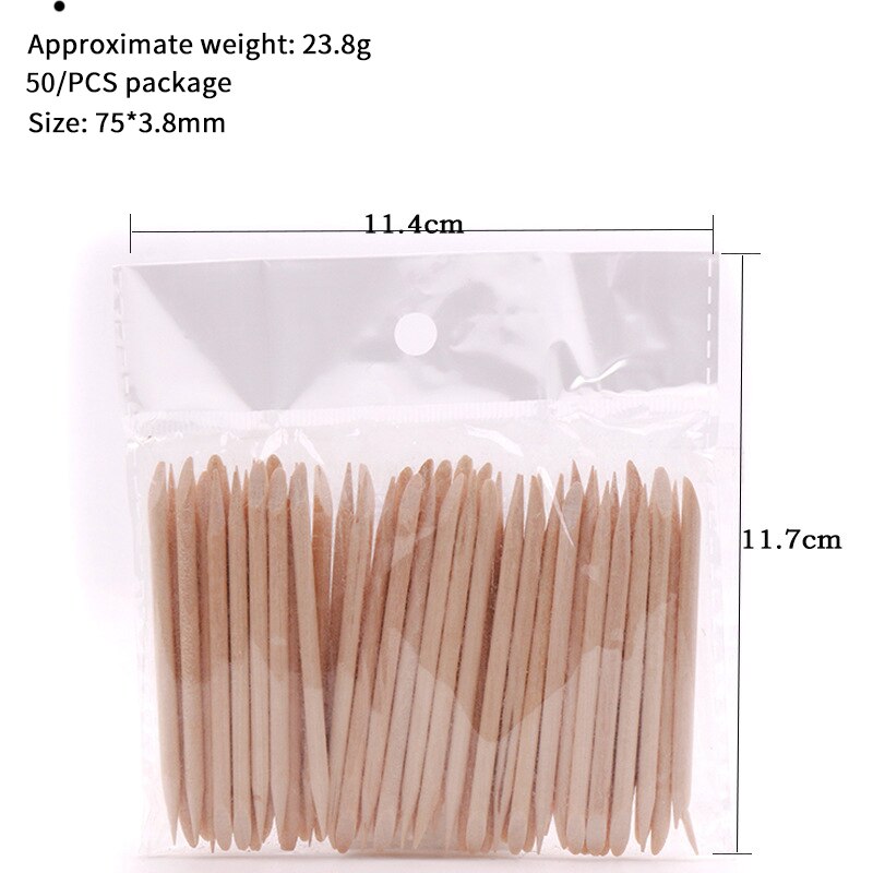 Manicure tools orange stick wooden sign dead skin push 11.4cm double head 100pcs/50pcs bag with dot drill stick: 75mm 50pcs